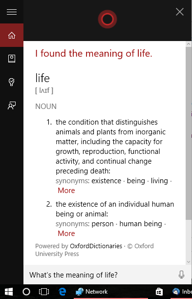 Windows 10 Cortana The Meaning Of Life