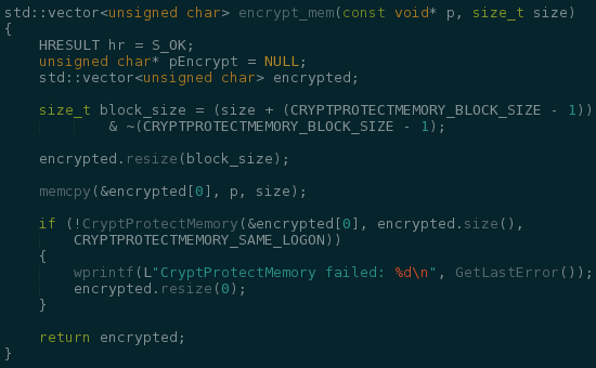 CryptProtectMemory Code