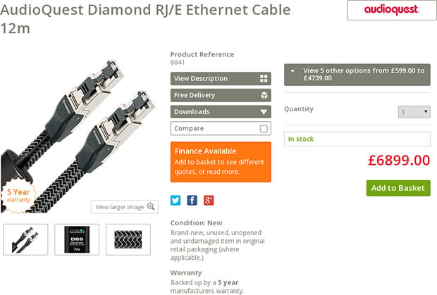 Ethernet-кабель за 10 000 долларов претендует на потрясающее улучшение качества звука, если вы достаточно глупы, чтобы купить его