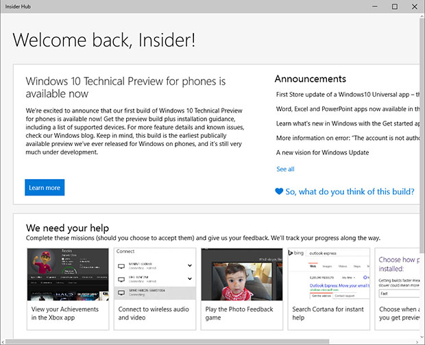 Windows 10 Insider Hub