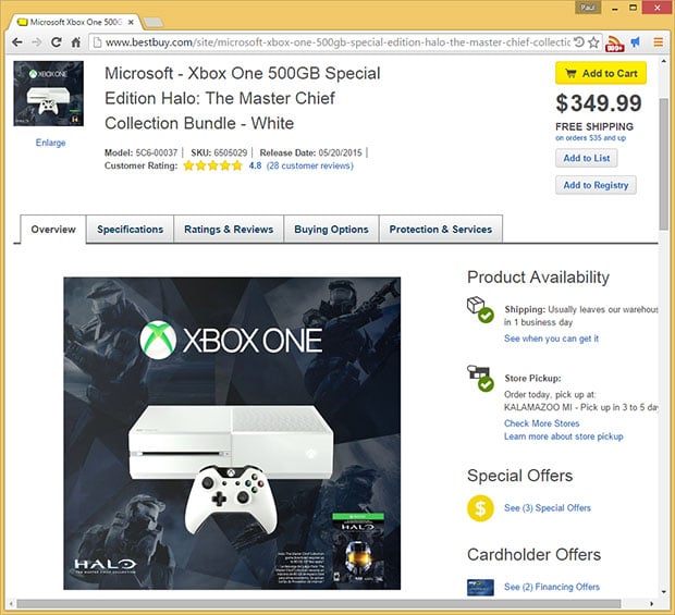 Microsoft Xbox One S Halo Collection Bundle 500GB White Console for sale  online