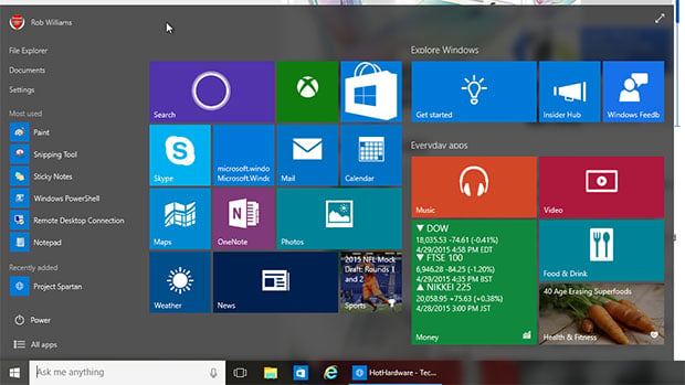 Windows 10 Build 10074 start menu