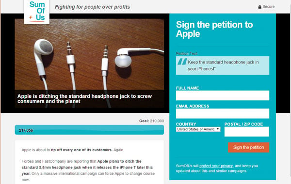 iphone sum of us petition