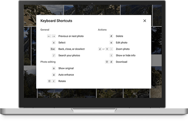 Google Photos Keyboard Shortcuts
