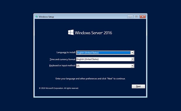 Windows Server 2016 Install