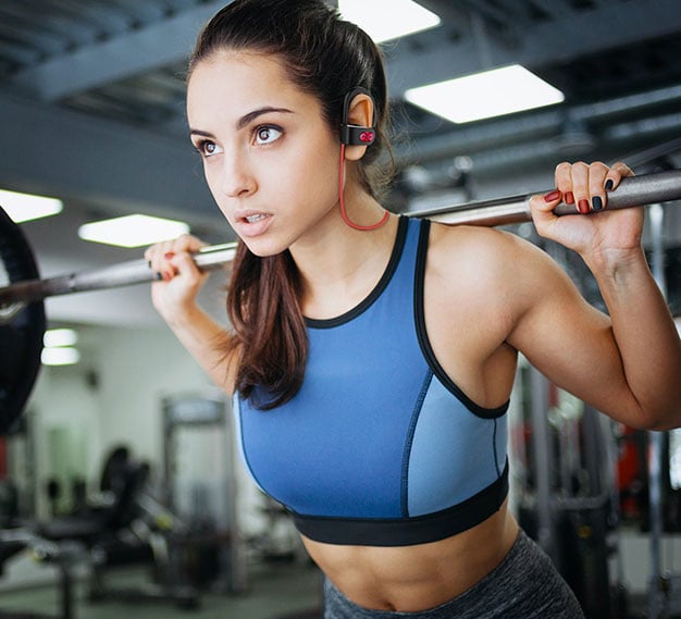 MPow Wireless Earbuds On Female Training