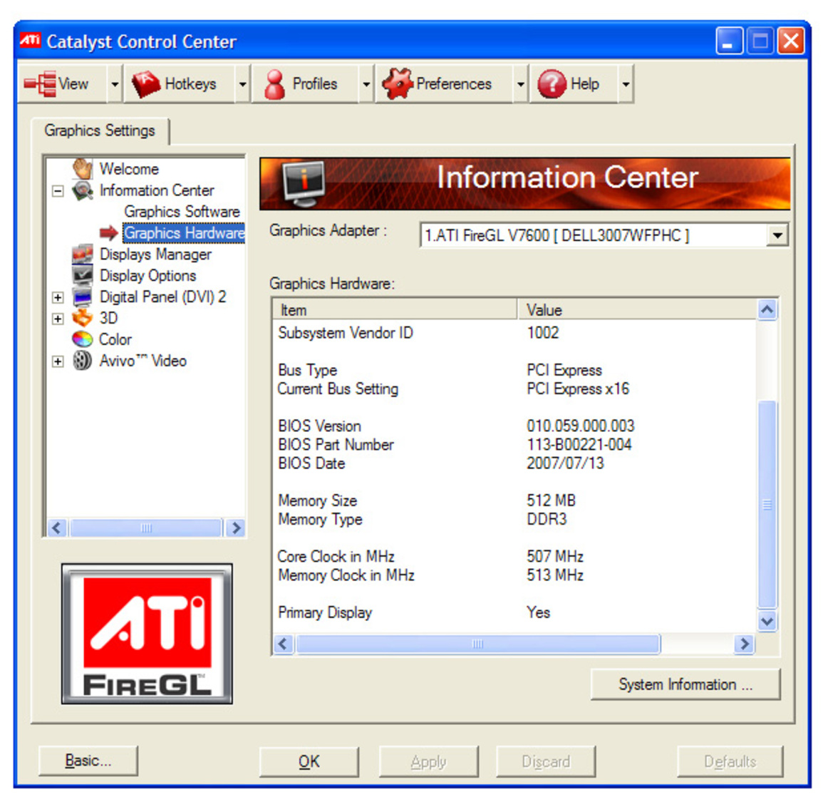ATI FireGL V7600 512 MB Workstation Graphics Card
