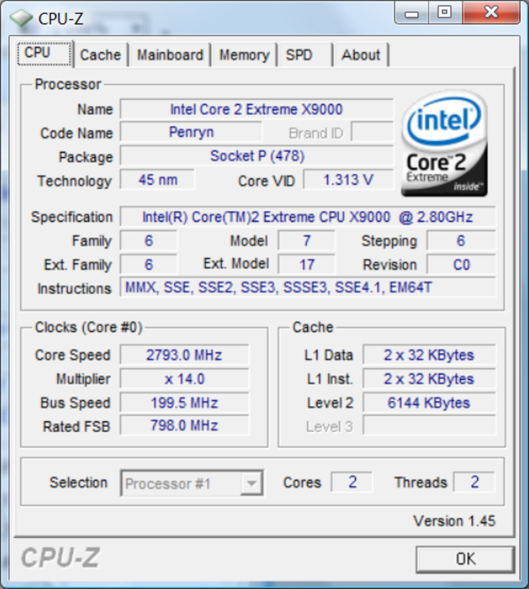 Intel Core 2 Extreme Mobile X9000, Mobile Penryn Speed