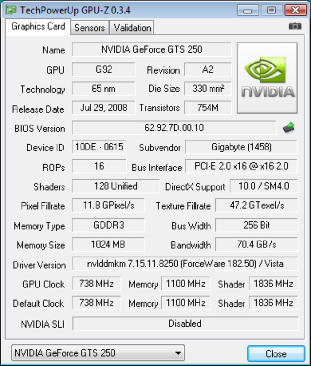 Gigabyte GV-N250OC-1GI GeForce GTS 250