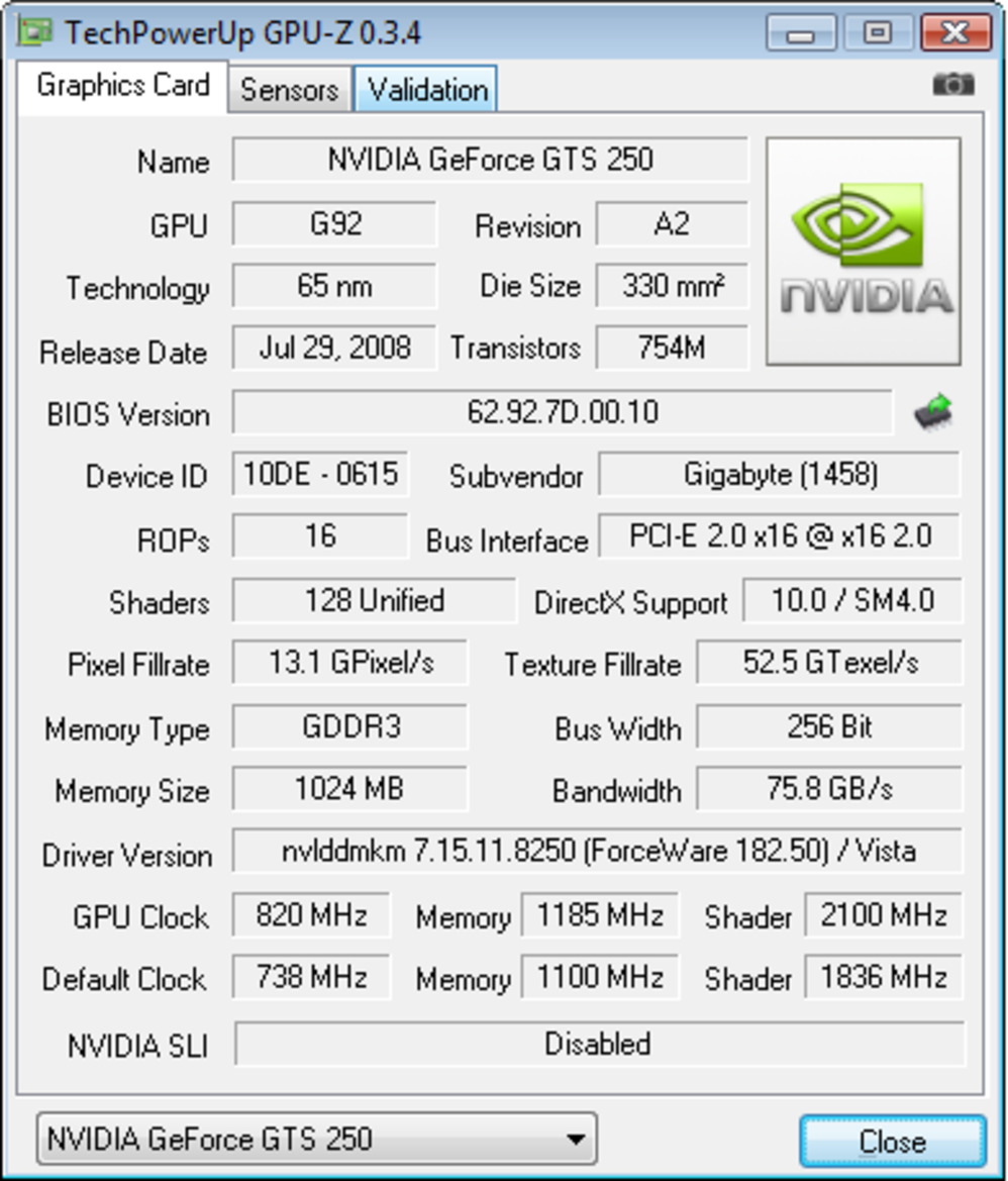 Gigabyte GV-N250OC-1GI GeForce GTS 250