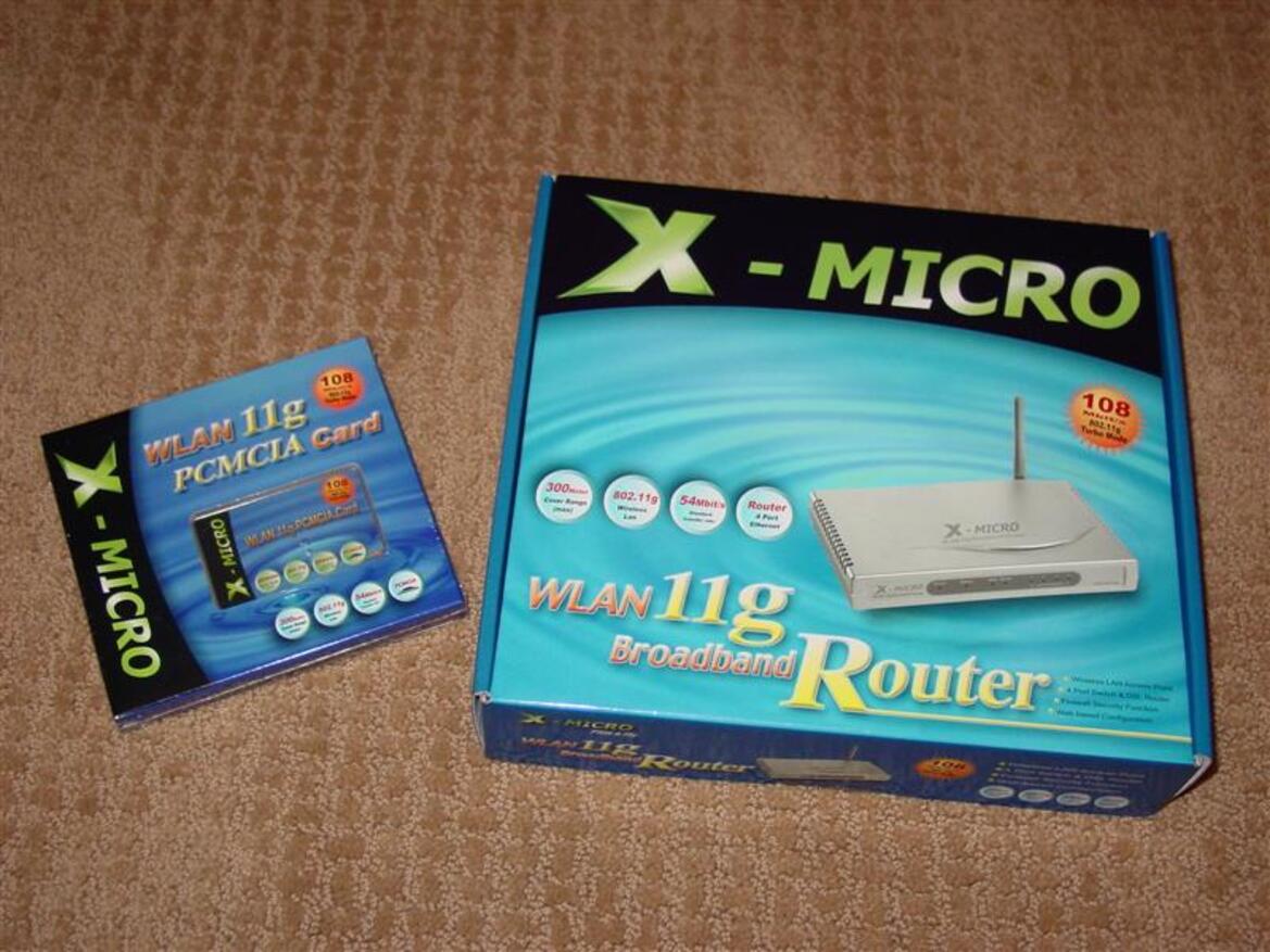 X-Micro WLAN 11g Turbo Mode Broadband Router and PCMCIA card