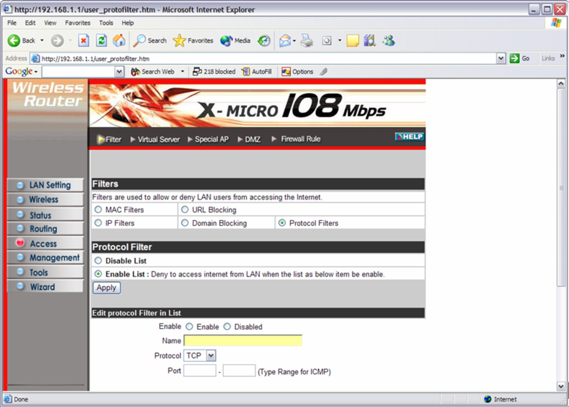 X-Micro WLAN 11g Turbo Mode Broadband Router and PCMCIA card