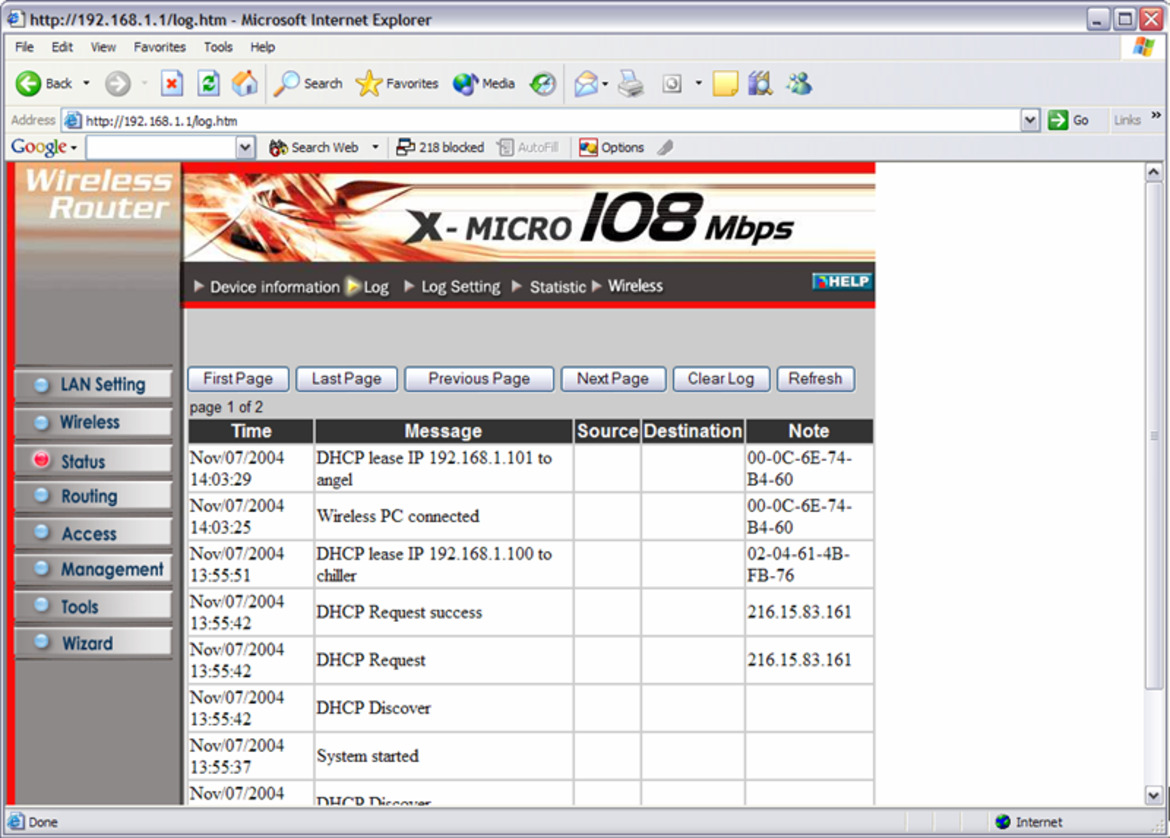 X-Micro WLAN 11g Turbo Mode Broadband Router and PCMCIA card