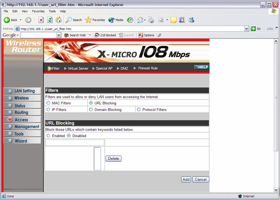 X-Micro WLAN 11g Turbo Mode Broadband Router and PCMCIA card
