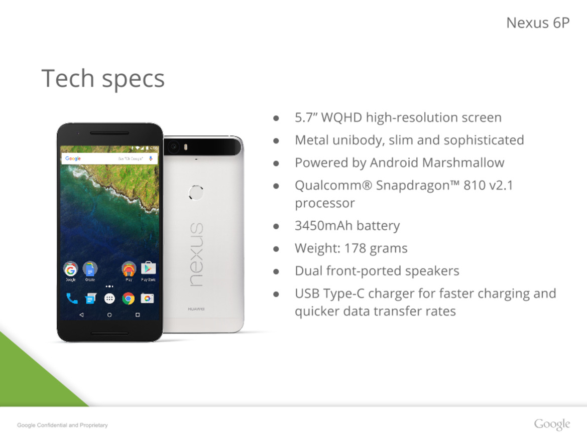 Leaked Google Slides Confirm Massive 3450mAh Battery, Metal Unibody For Flagship Nexus 6P