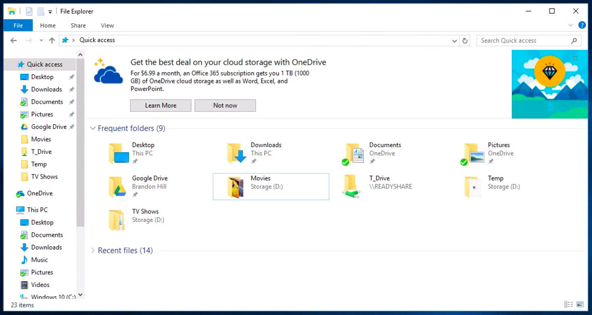 Microsoft Sneaks OneDrive Ads Into The Windows 10 File Explorer