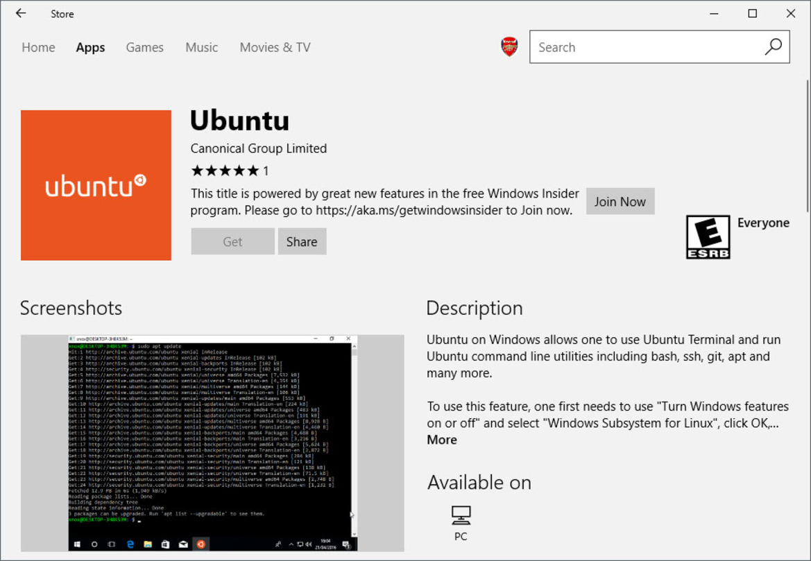 Ubuntu Linux Distro For Windows 10 Arrives In the Windows Store