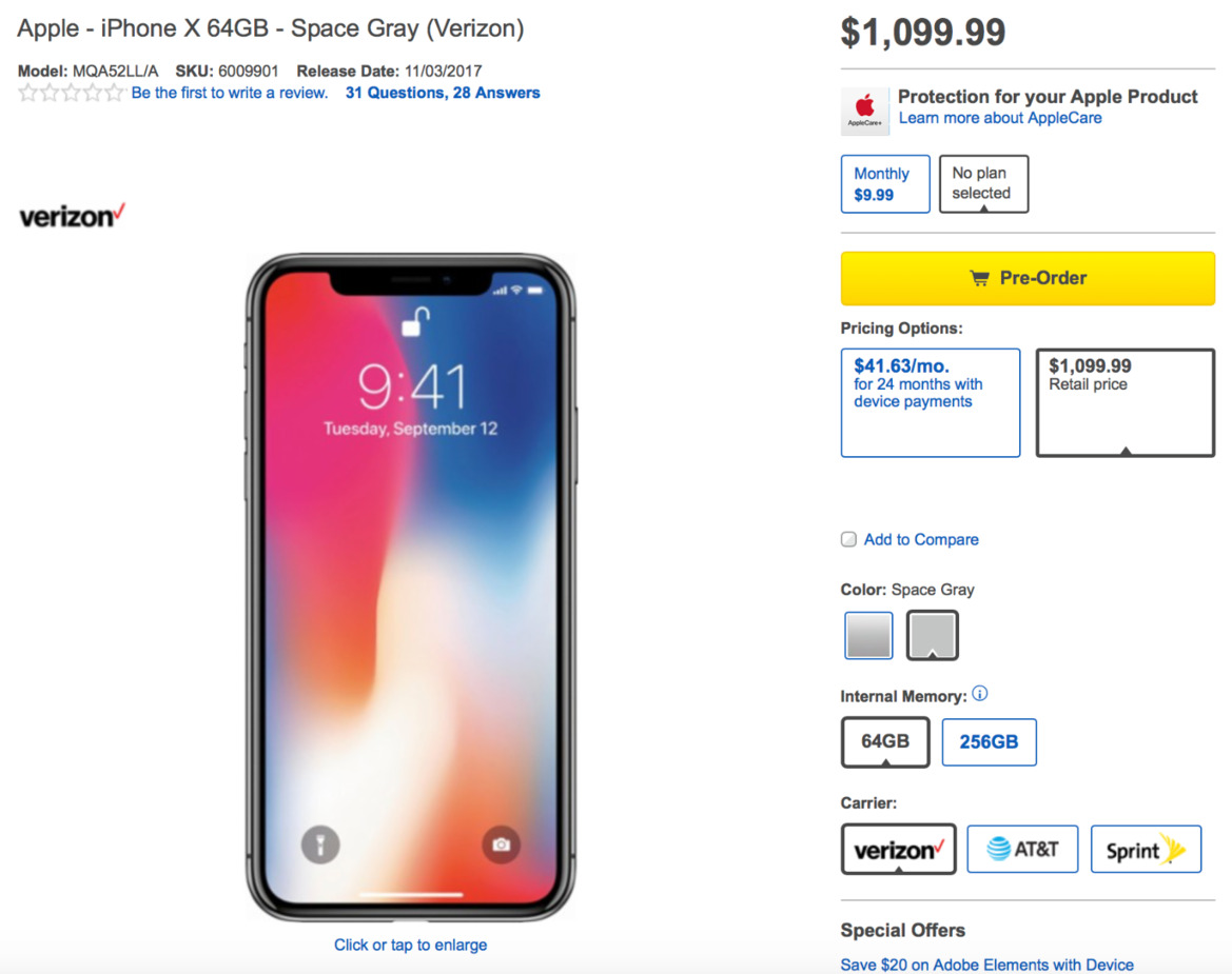 Apple iPhone X Preorder Deliveries Slip To 6 Weeks, Best Buy Tacks On Bogus $100 Upcharge
