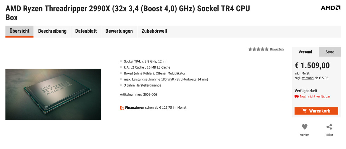 Alleged 2nd Gen Threadripper 2990X 32-Core Beast CPU Shows Up For Preorder Online
