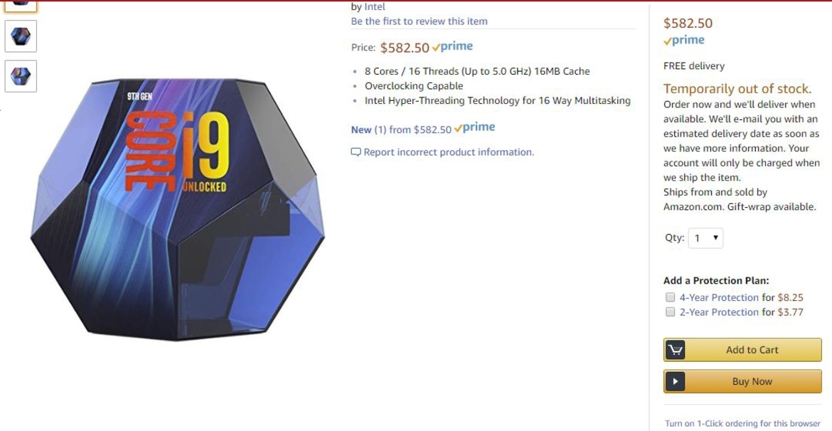 Intel Core i9-9900K 9th Gen Coffee Lake CPU's Wild Packaging Leaked on Amazon