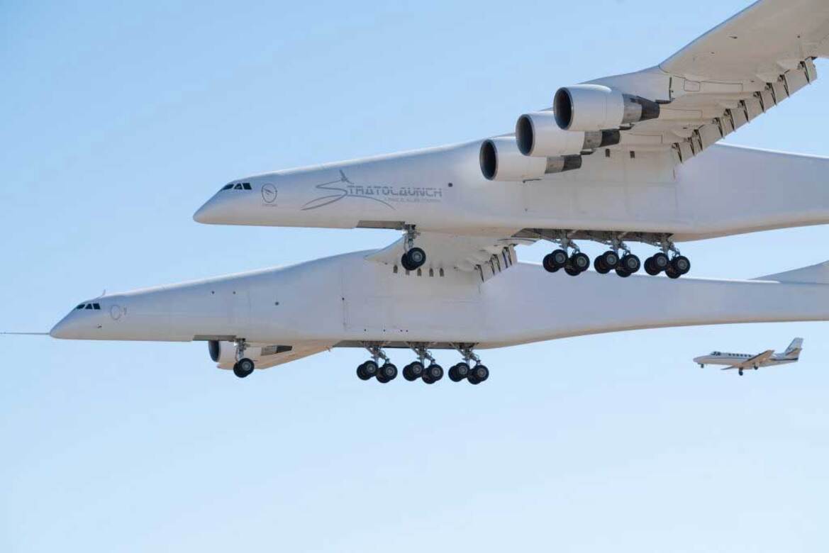 World’s Largest Plane, Stratolaunch Roc Takes Flight Over California’s Mojave Desert