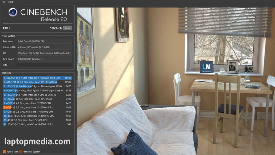 Intel Core i5-10300H Comet Lake-H CPU Shows Excellent Performance Gains In Cinebench