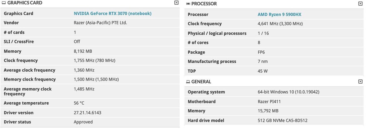 Razer Gaming Laptop Leaks Again With Ryzen 9 5900HX And GeForce RTX 3070 GPU