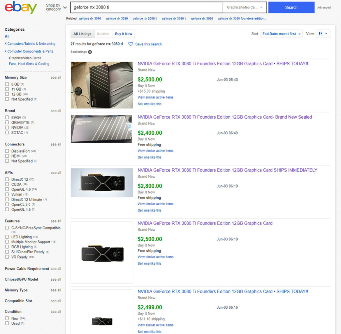 GeForce RTX 3080 Ti Scalpers Waste No Time Selling Cards On eBay At Stupid Prices