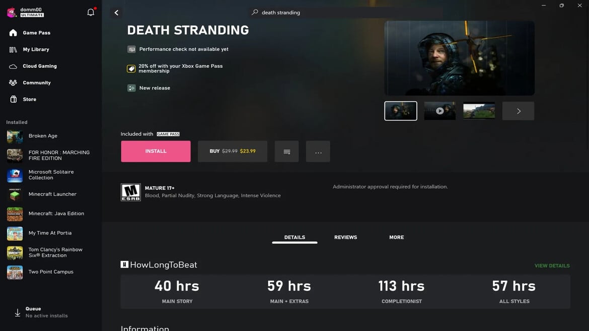 Xbox App On Windows Now Tells You How Long It Takes To Beat A PC Game