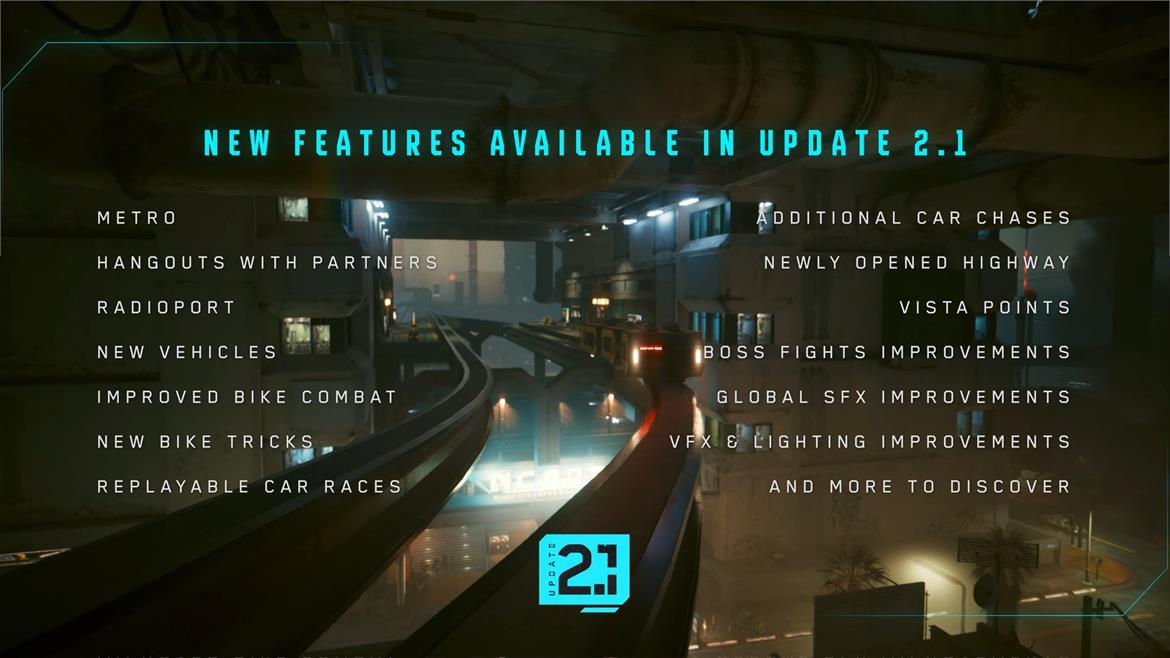 Cyberpunk 2077's 2.1 Update Adds New Vehicles, Revamped Bosses, Metro Rides, And More