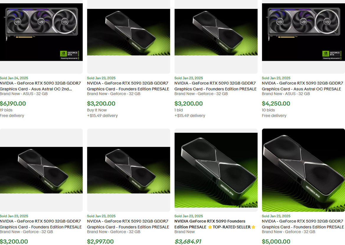 GeForce RTX 5090 Cards Are Already Being Scalped On Ebay For As Much As $7,000
