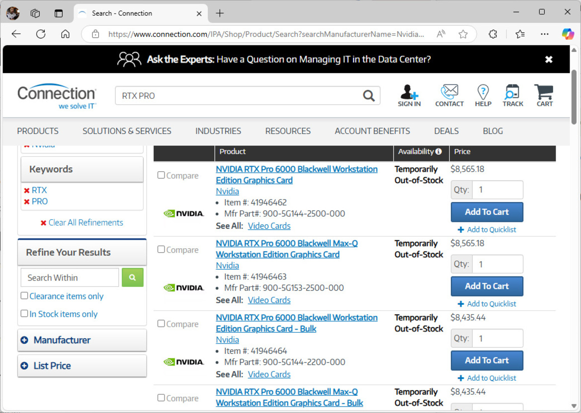 NVIDIA RTX Pro 6000 Blackwell Cards With 96GB Of GDDR7 Listed For Over $8K