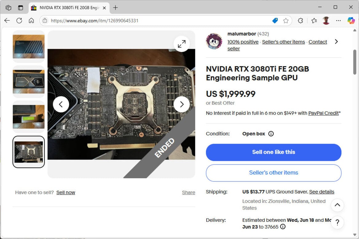 NVIDIA Toyed With A 20GB GeForce RTX 3080 Ti And This Listing Proves It
