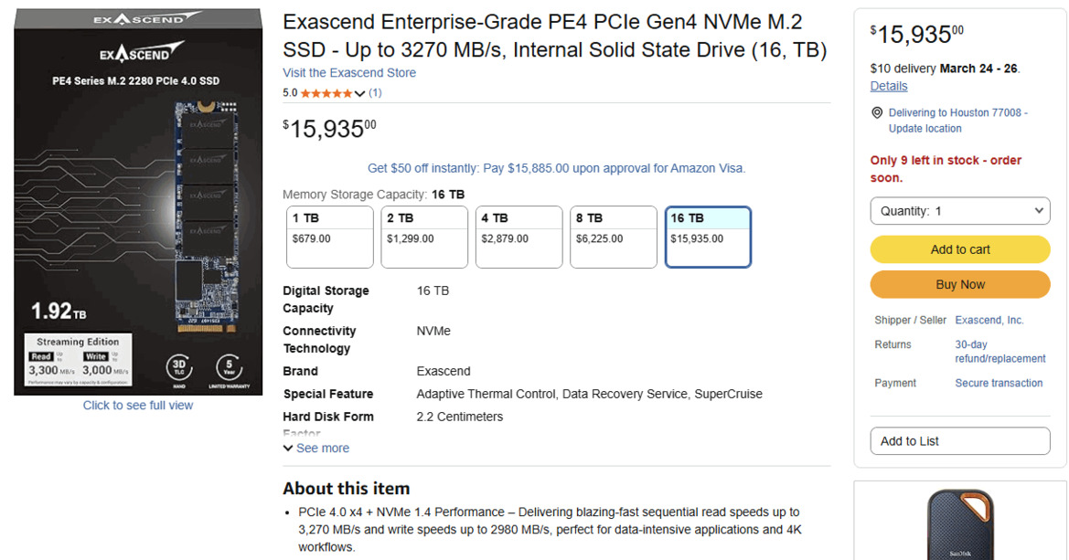 Massive 16TB M.2 SSD Lands On Amazon And It's Only $16,000