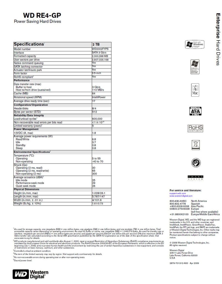 WD Ships 2TB Enterprise Class RE4-GP Hard Drive
