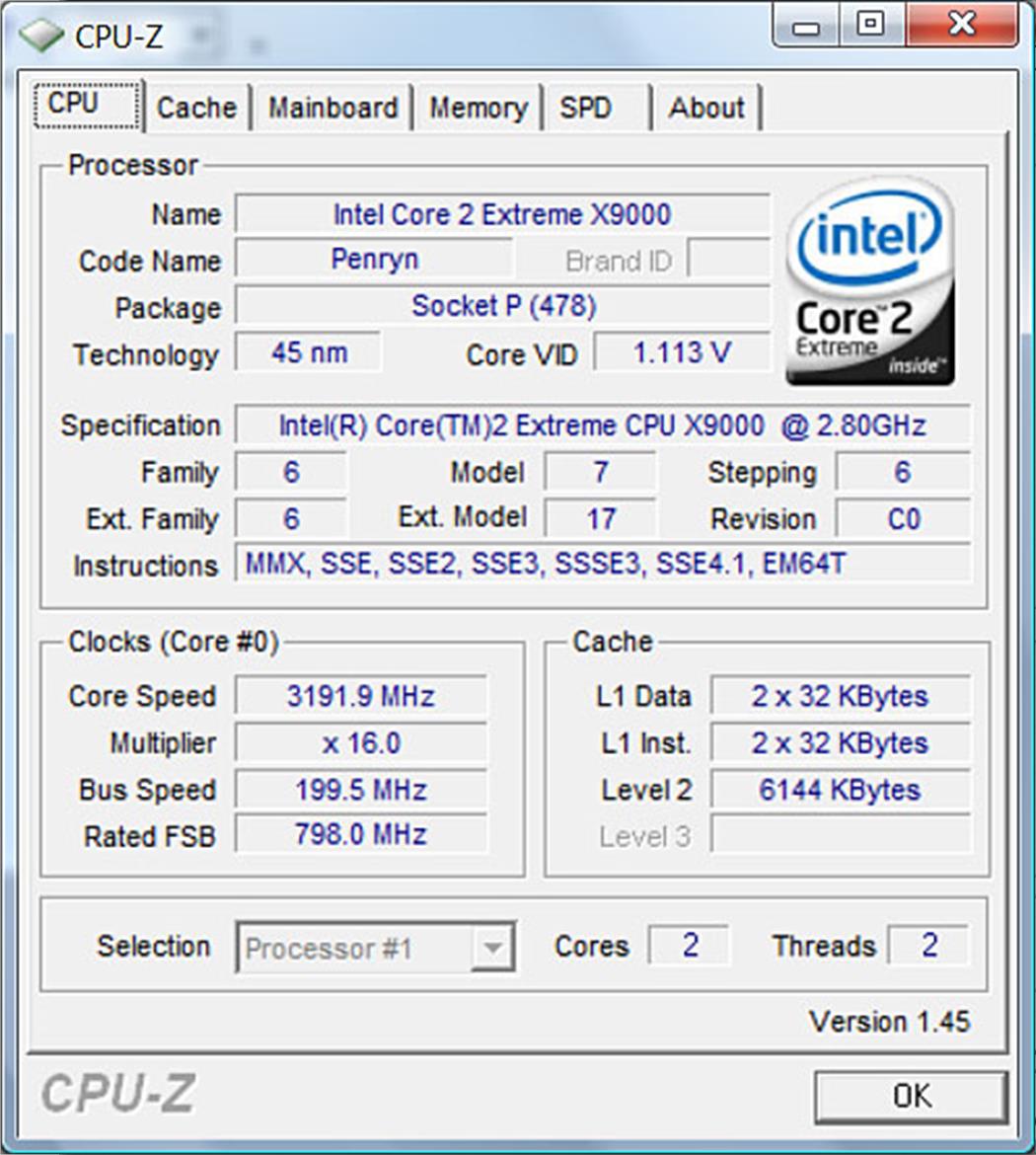 Intel Core 2 Extreme Mobile X9000, Mobile Penryn Speed