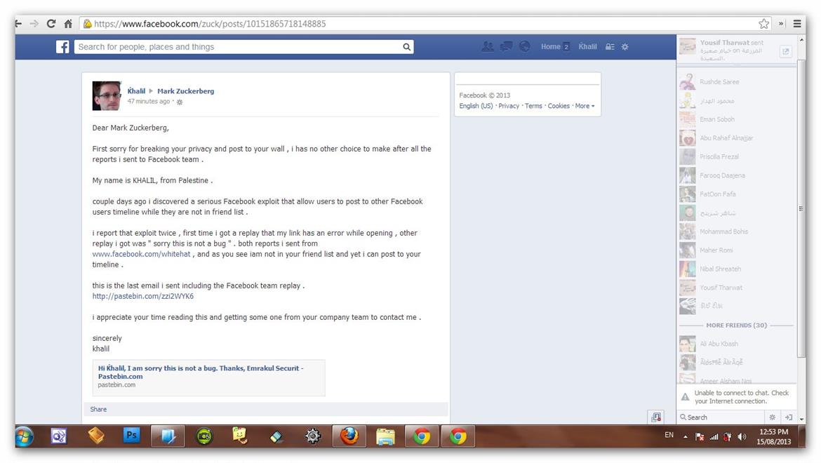 Mark Zuckerberg's Facebook Wall Hacked to Show Exploit