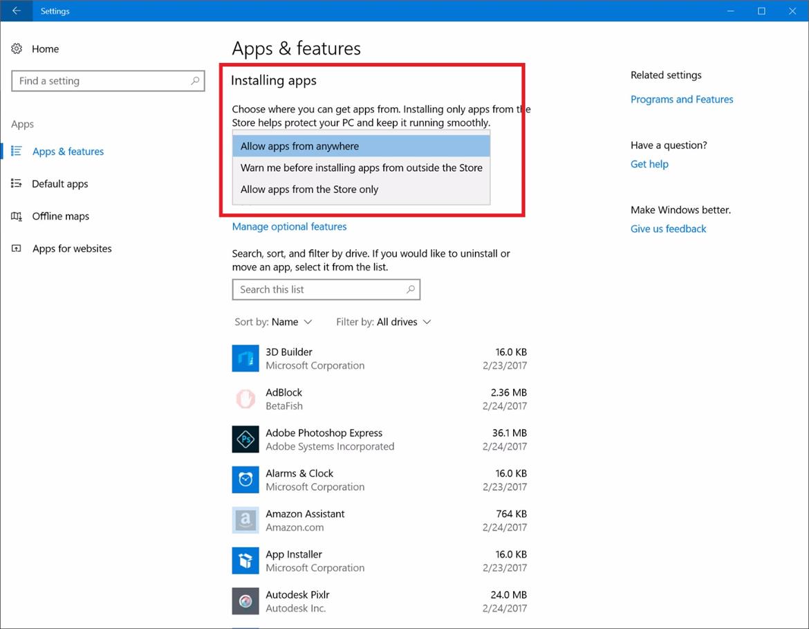 Windows 10 Creators Update Preview Build Brings App Blocking To Fast Ring