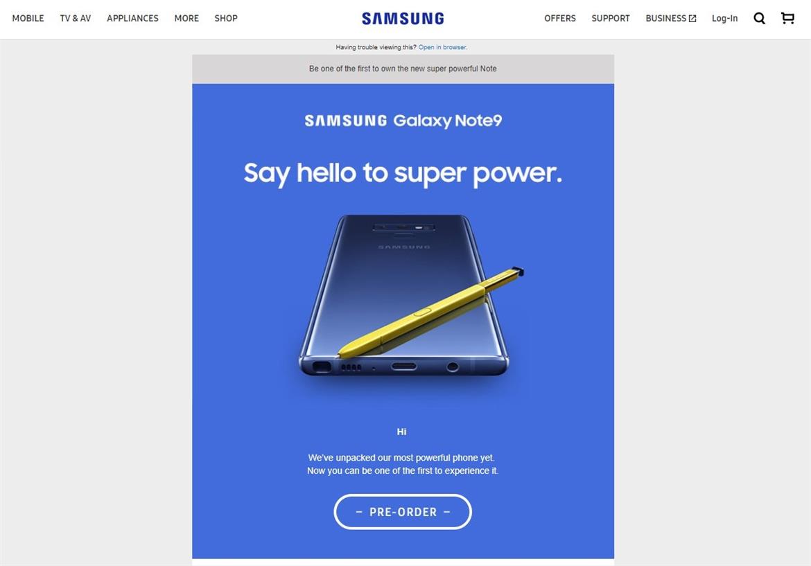 Samsung 'Accidentally' Posts Galaxy Note 9 Preorder Page A Week Ahead Of Launch