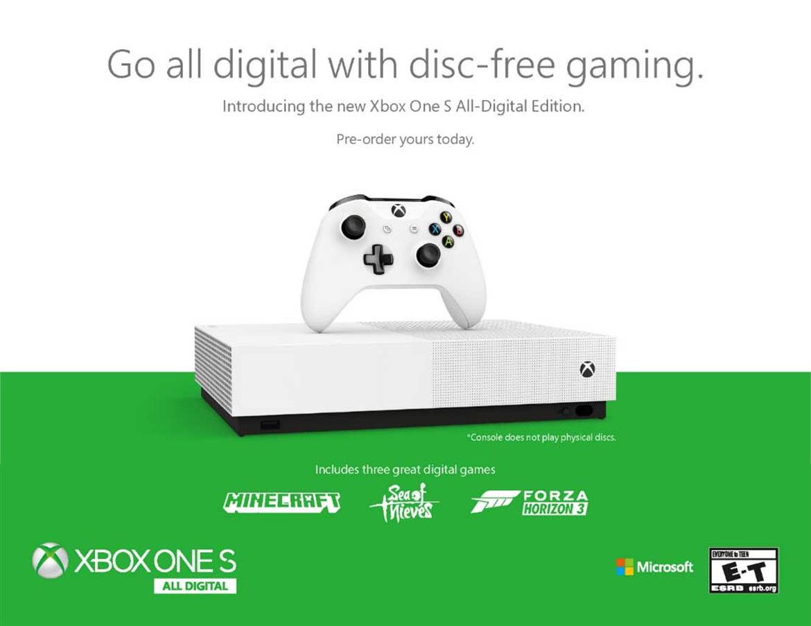 Xbox One S All-Digital Edition Hits Preorder, Launches May 7 For $250