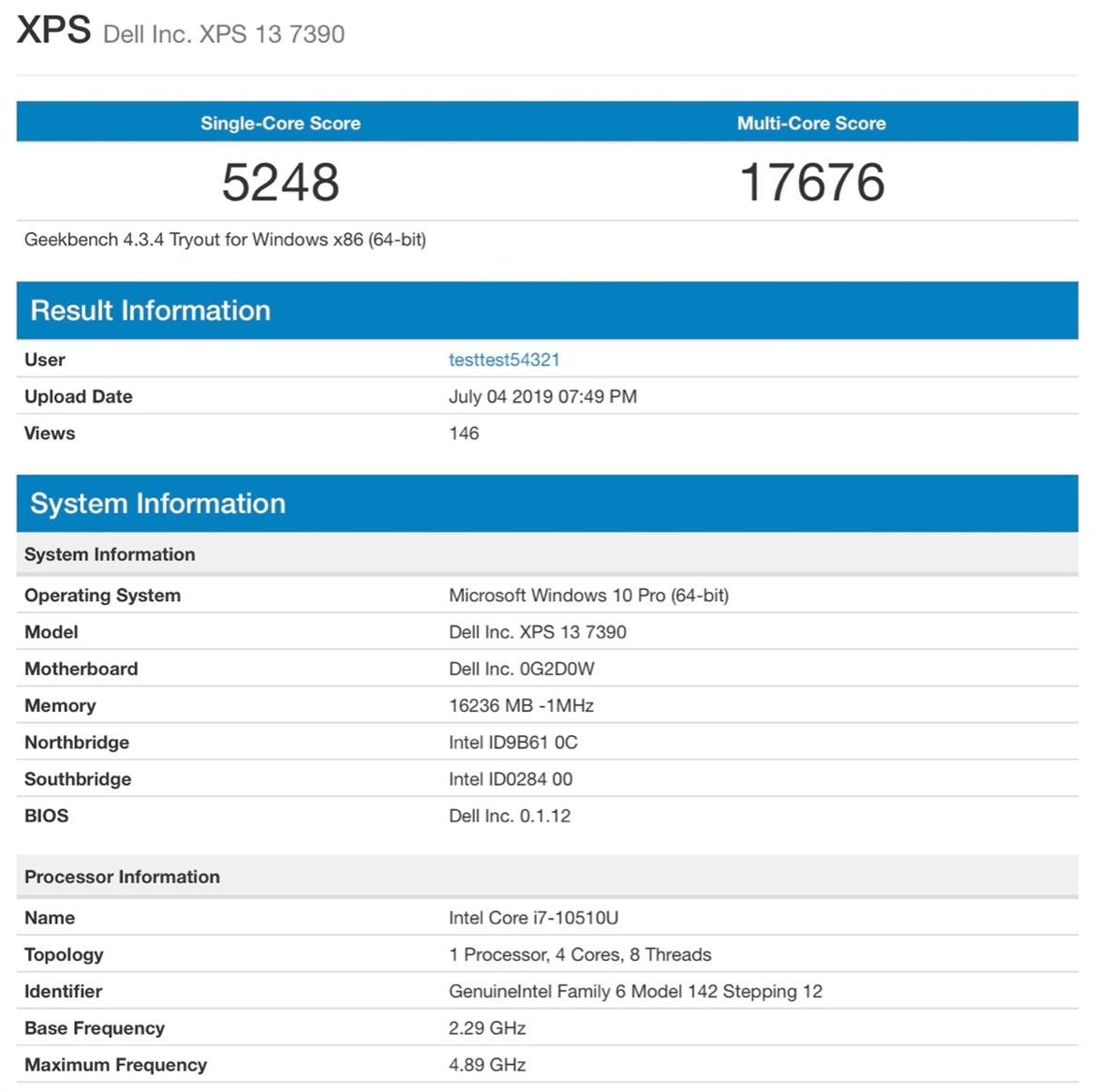 Dell XPS 13 Rocking Intel 10th Gen Comet Lake-U CPU Leaks In New Benchmarks