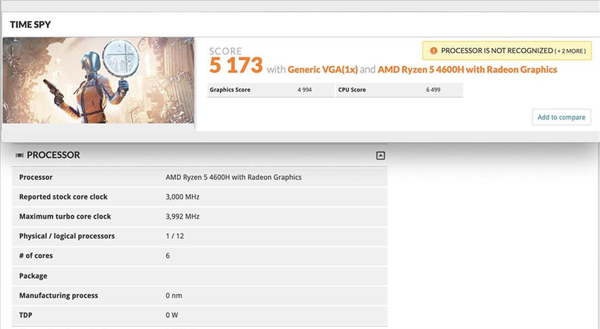 AMD Ryzen 5 4600H Mainstream Mobile CPU 3DMark Benchmarks Leak