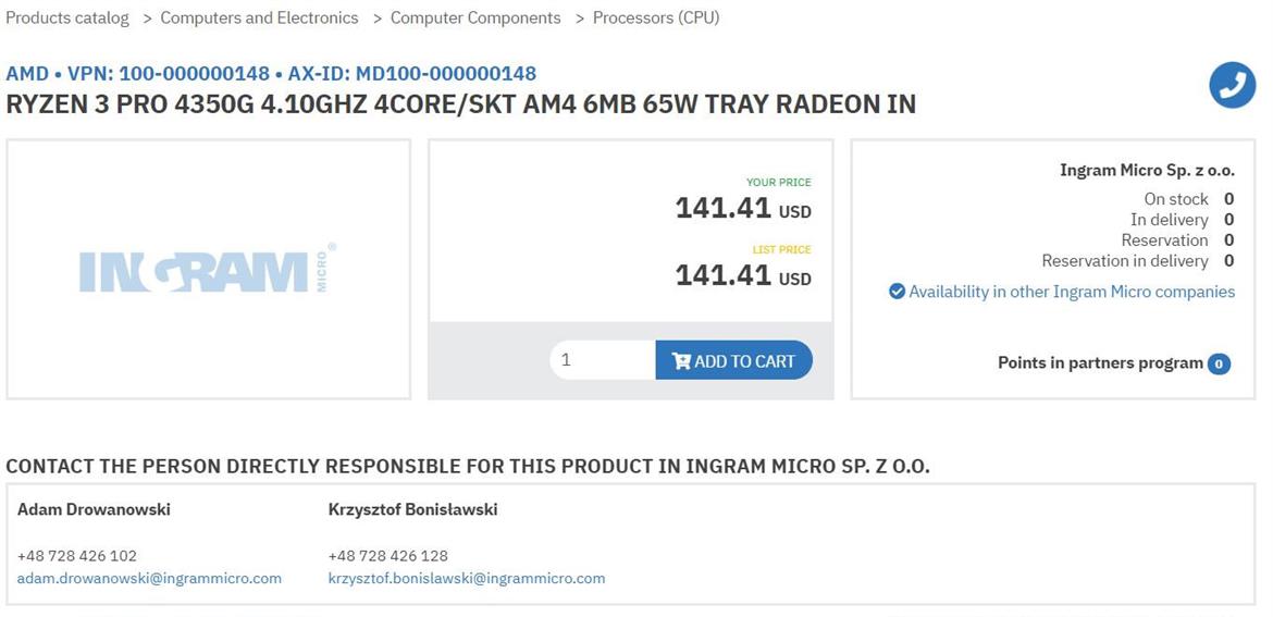 AMD Ryzen 4000 Pro Zen 2 CPU U.S. Pricing Details Leak From Ingram Micro
