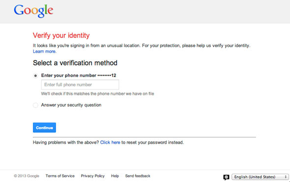 Google Password Security Page