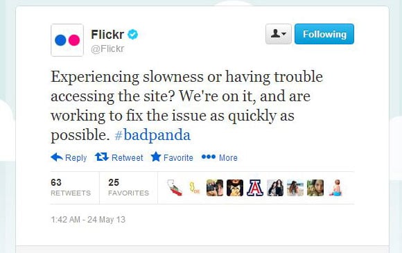Flickr Tweet Apologizing For Downtime